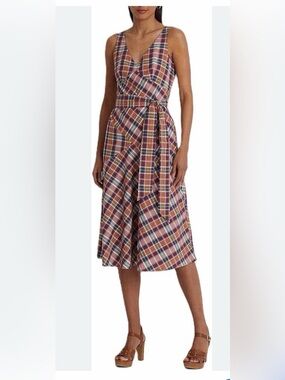 Ralph Lauren Red Multi Plaid Sleeveless Maxi Dress